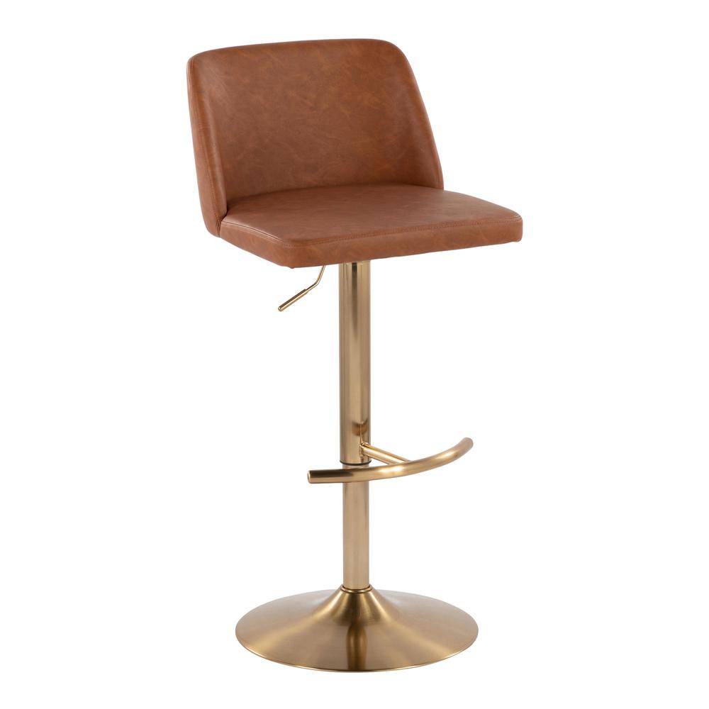 Camel PU, Gold Metal Toriano Adjustable Barstool - Set of 2. Picture 2