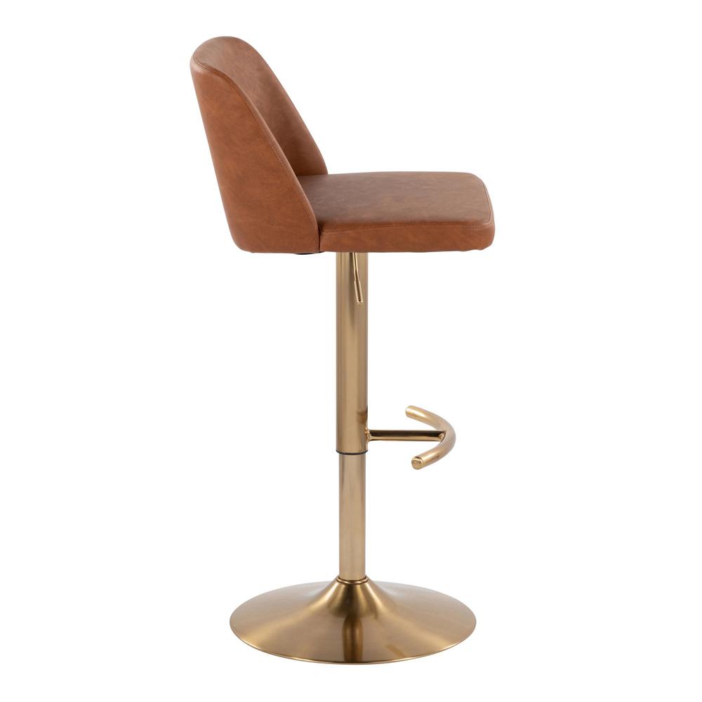 Camel PU, Gold Metal Toriano Adjustable Barstool - Set of 2. Picture 3