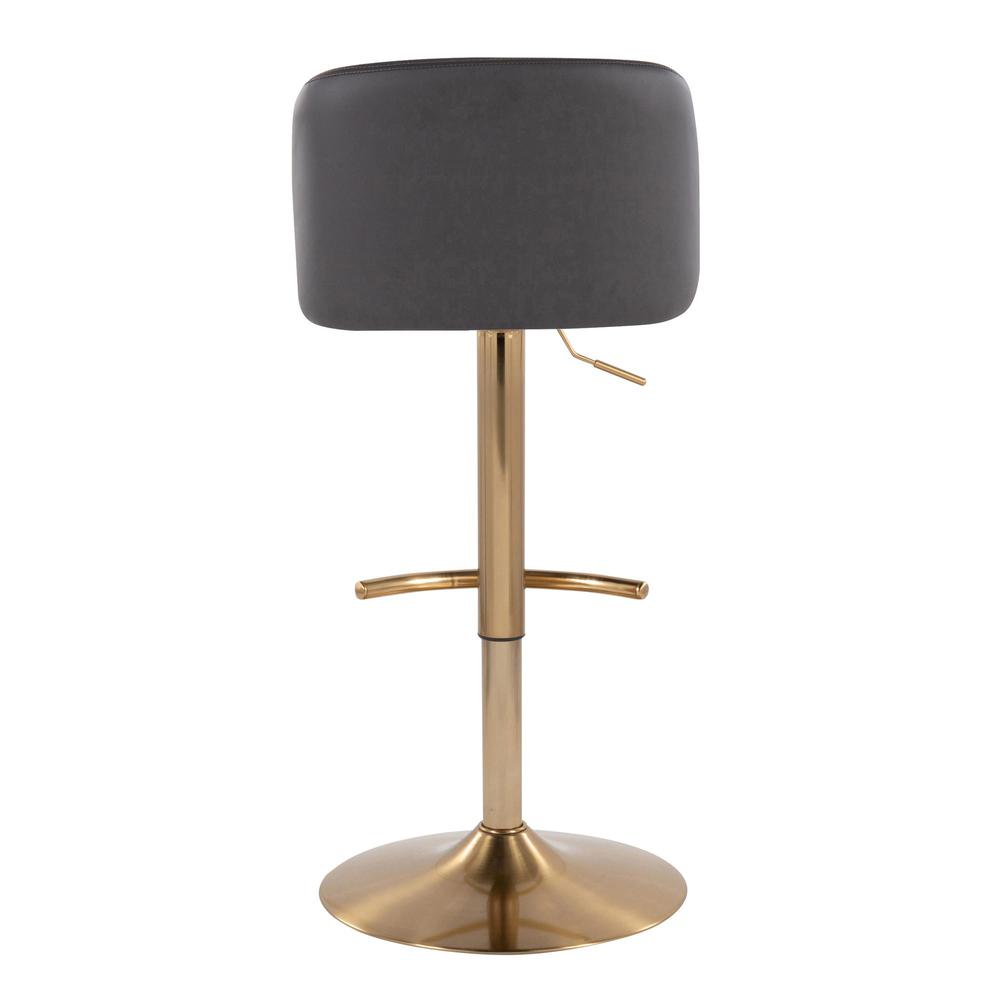 Grey PU, Gold Metal Toriano Adjustable Barstool - Set of 2. Picture 5