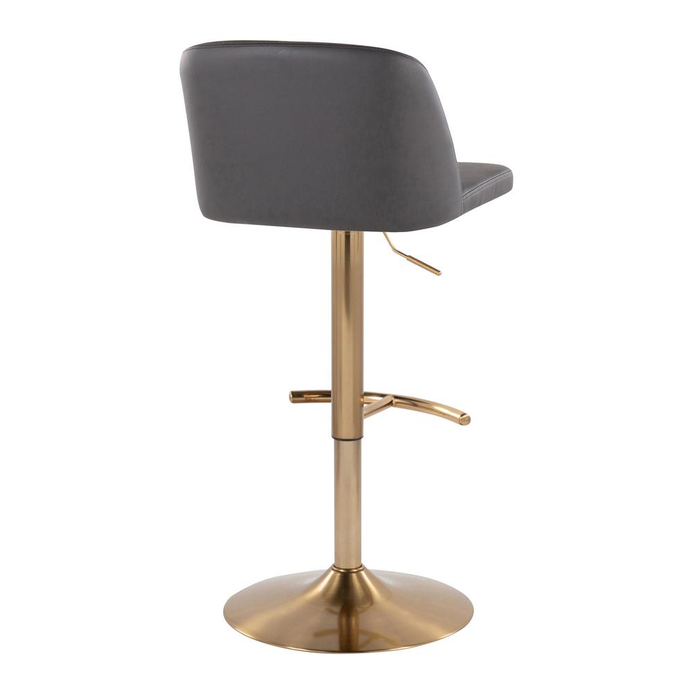 Grey PU, Gold Metal Toriano Adjustable Barstool - Set of 2. Picture 4