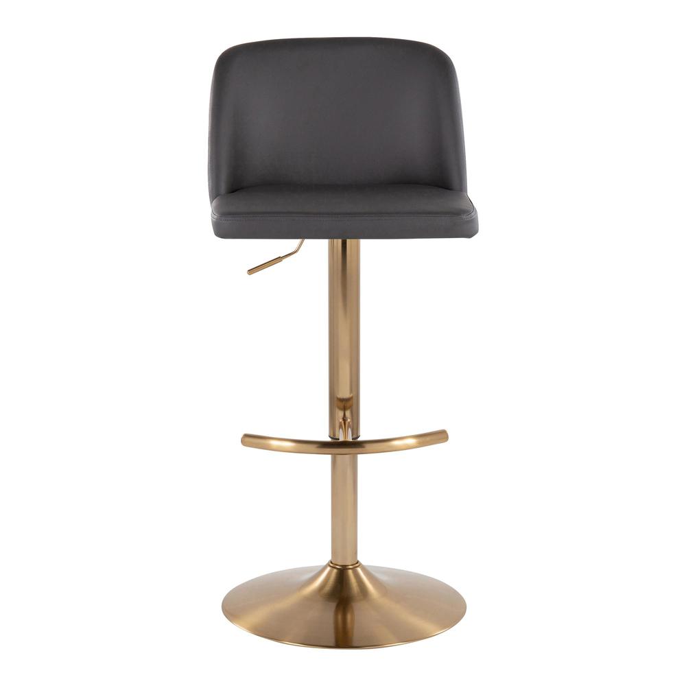 Grey PU, Gold Metal Toriano Adjustable Barstool - Set of 2. Picture 6