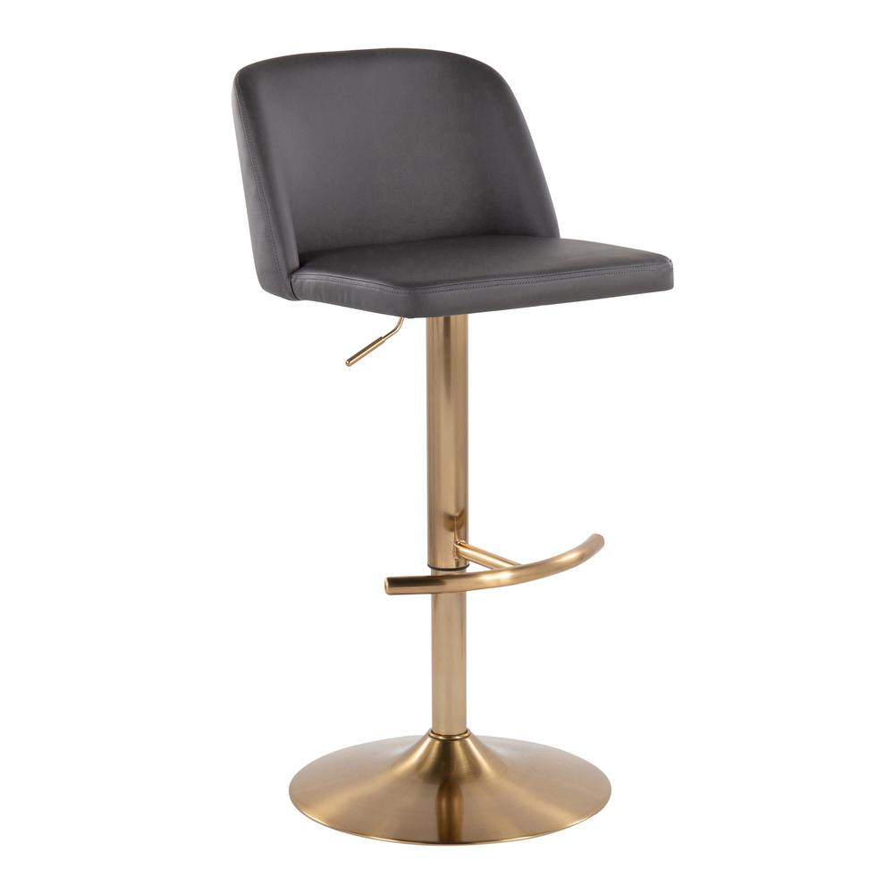 Grey PU, Gold Metal Toriano Adjustable Barstool - Set of 2. Picture 2