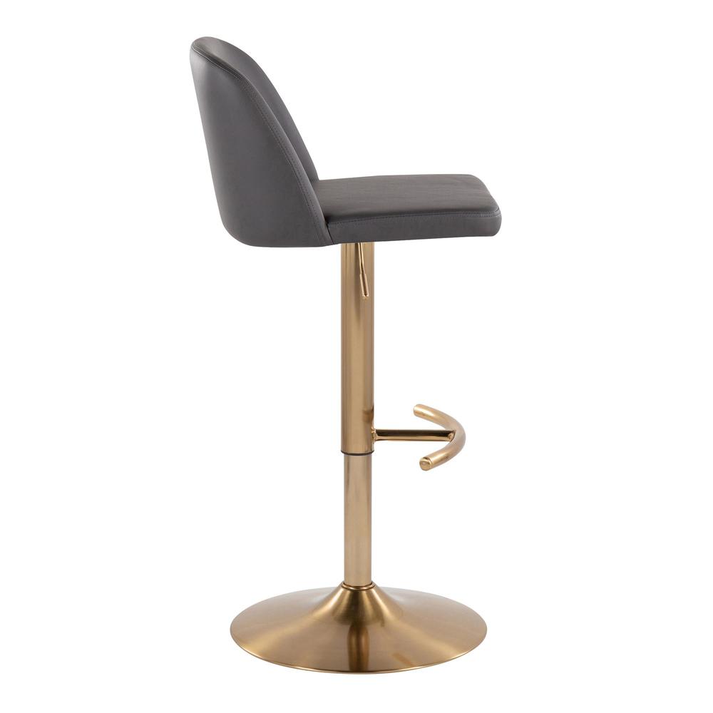Grey PU, Gold Metal Toriano Adjustable Barstool - Set of 2. Picture 3