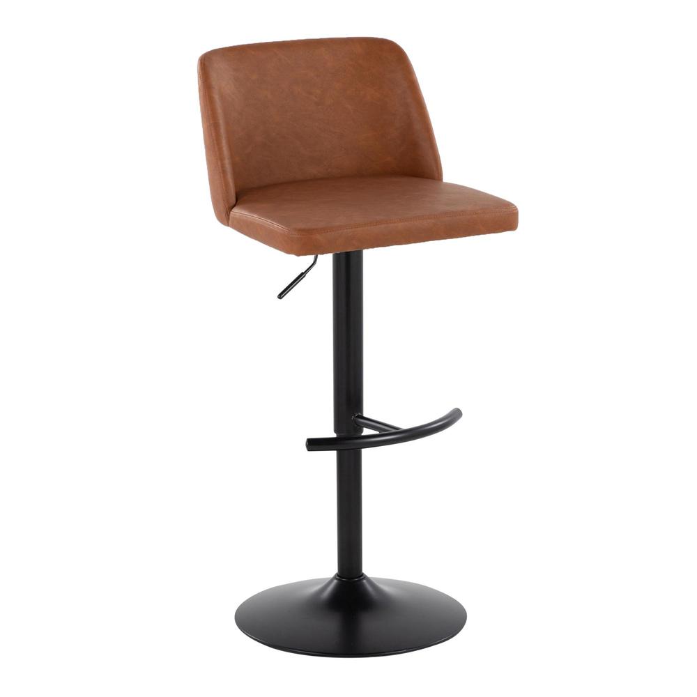 Camel PU, Black Metal Toriano Adjustable Barstool - Set of 2. Picture 2