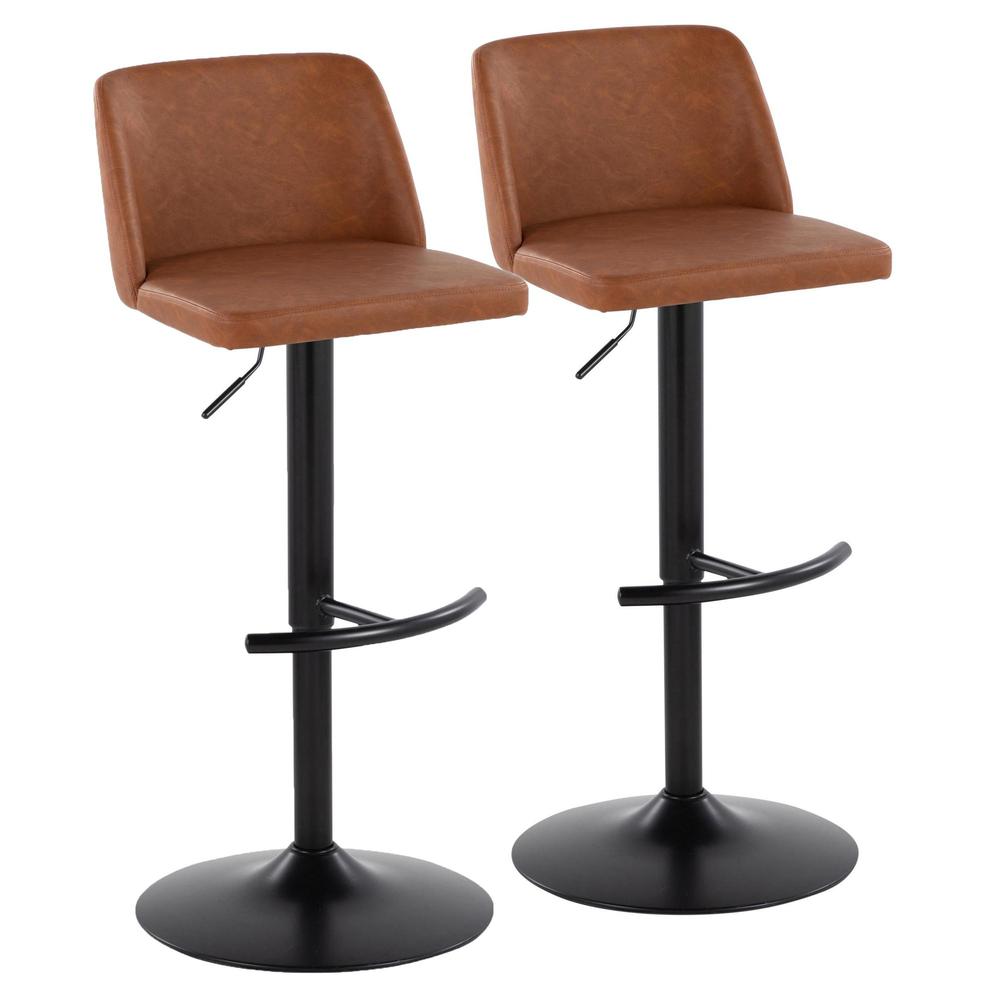 Camel PU, Black Metal Toriano Adjustable Barstool - Set of 2. Picture 1