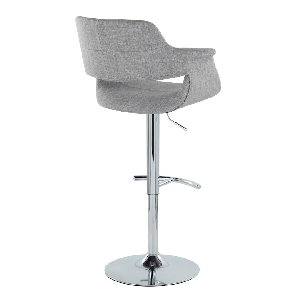 Chrome Metal, Light Grey Fabric Vintage Flair Adjustable Barstool - Set of 2. Picture 4