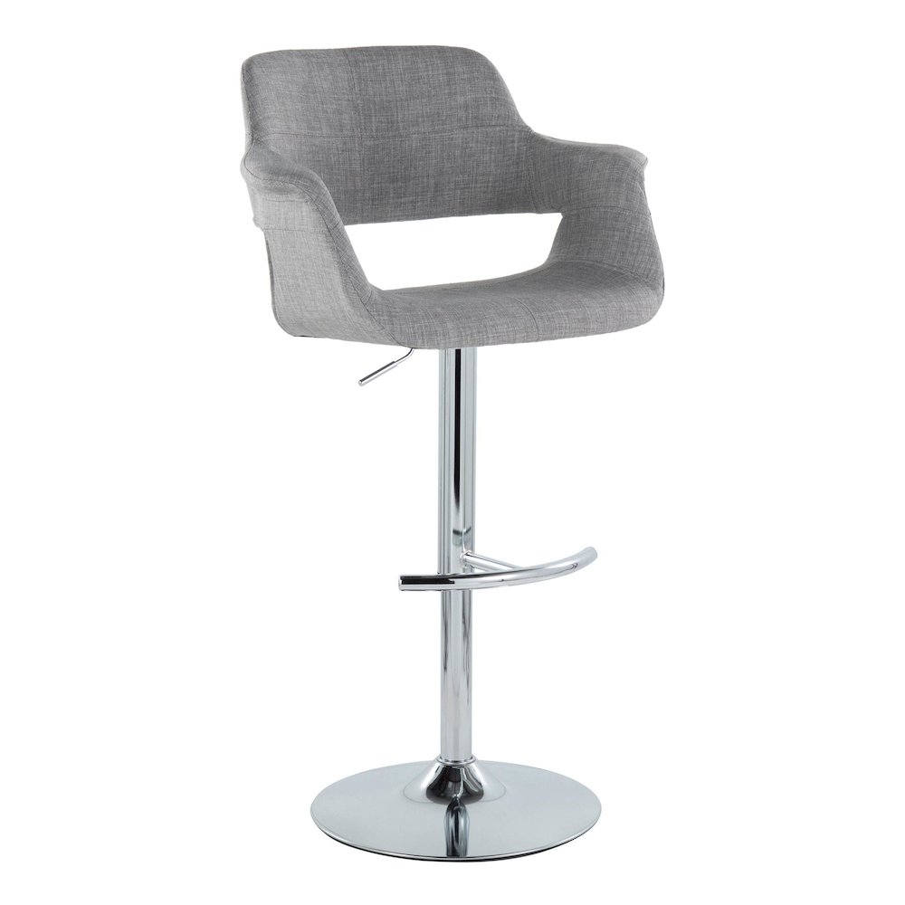 Chrome Metal, Light Grey Fabric Vintage Flair Adjustable Barstool - Set of 2. Picture 2