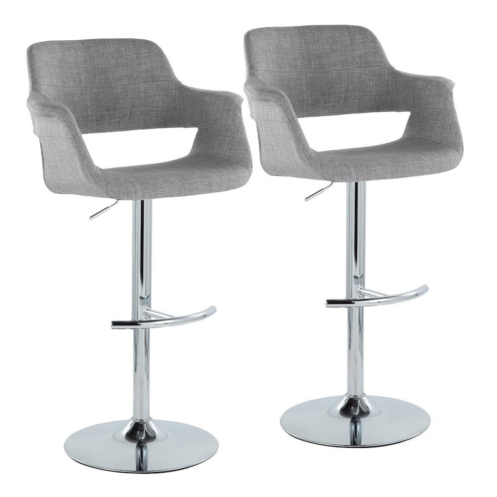 Chrome Metal, Light Grey Fabric Vintage Flair Adjustable Barstool - Set of 2. Picture 1