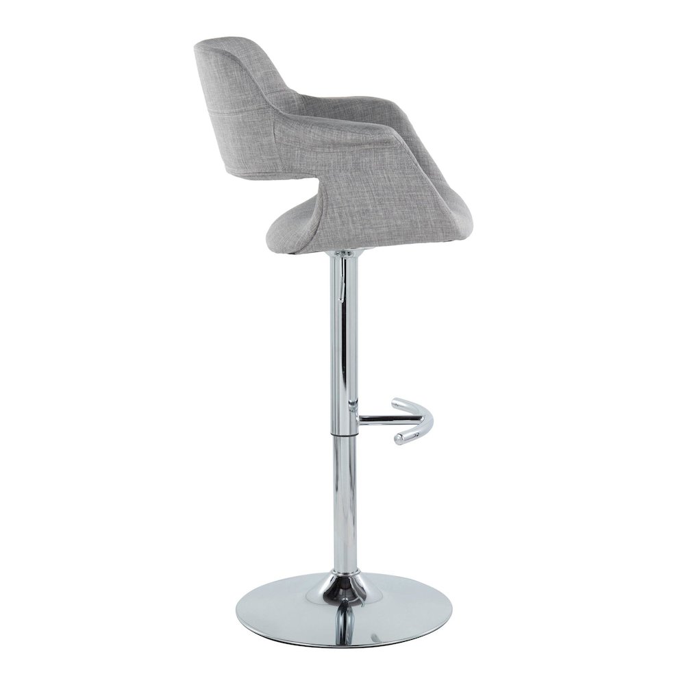 Chrome Metal, Light Grey Fabric Vintage Flair Adjustable Barstool - Set of 2. Picture 3
