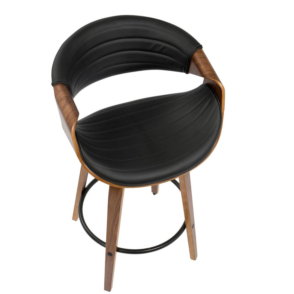 Walnut Wood, Black PU, Black Metal Symphony Counter Stool - Set of 2. Picture 8