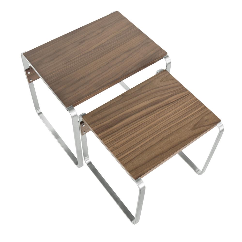 Stainless Steel, Walnut Tea Side Nesting Tables. Picture 6