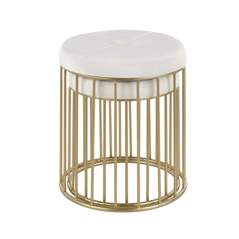 Gold Metal, Cream Velvet Canary Nesting Ottoman Set. Picture 3
