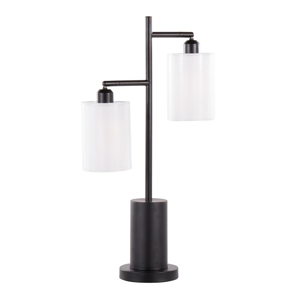 Black Metal, White Shades Cannes Table Lamp. Picture 1
