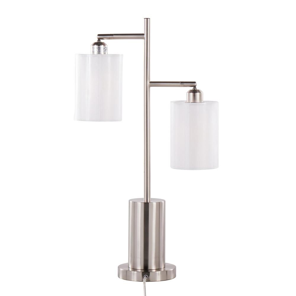 Nickel Metal, White Shades Cannes Table Lamp. Picture 5