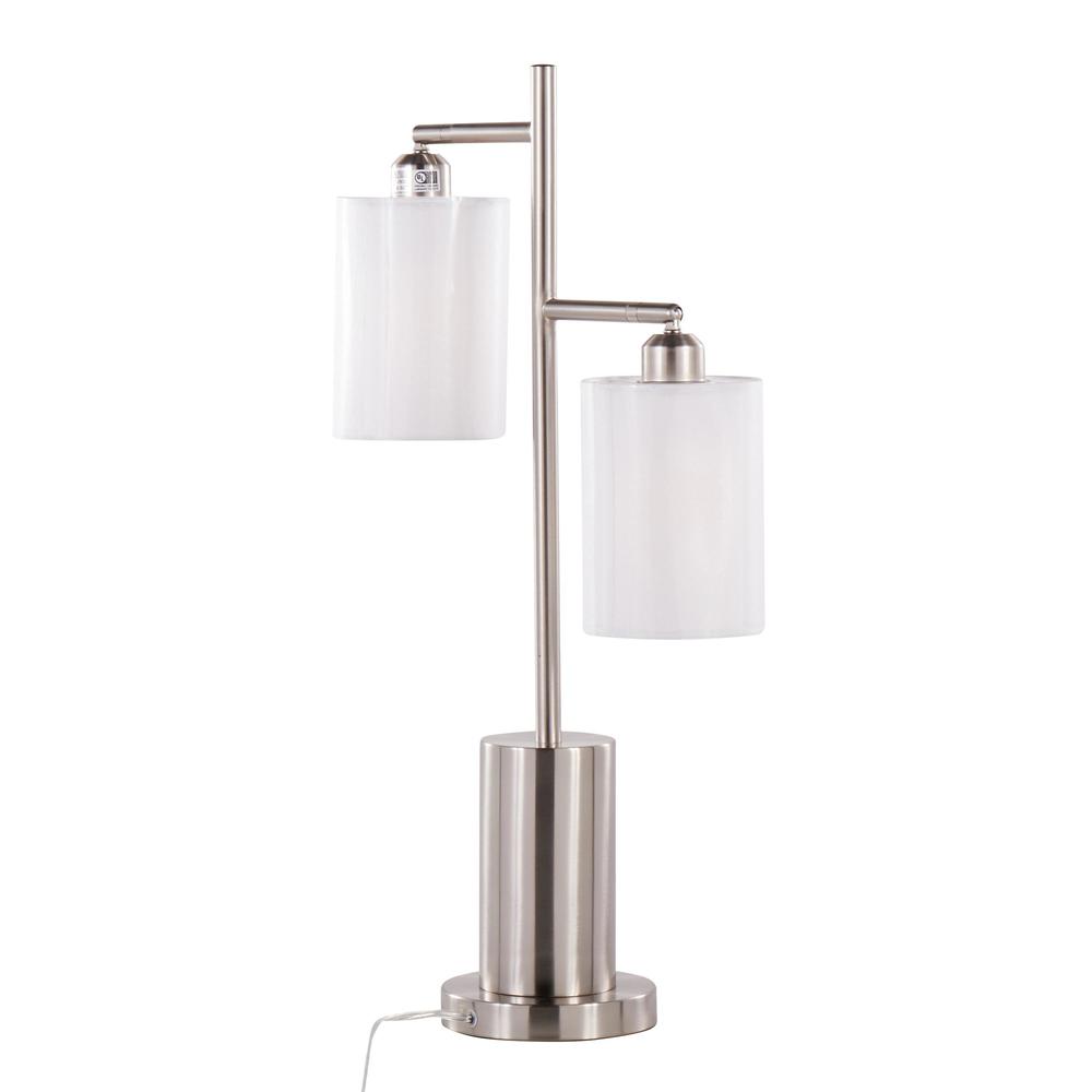 Nickel Metal, White Shades Cannes Table Lamp. Picture 4