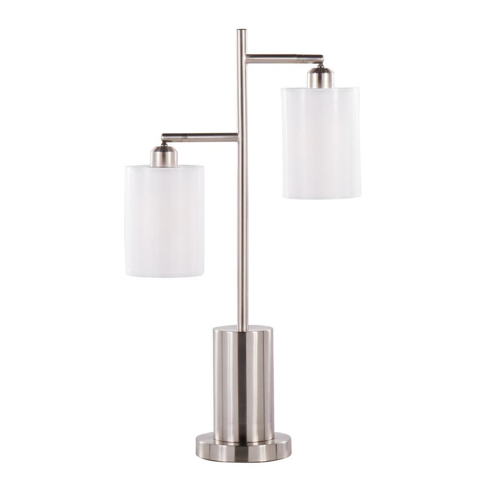 Nickel Metal, White Shades Cannes Table Lamp. Picture 6