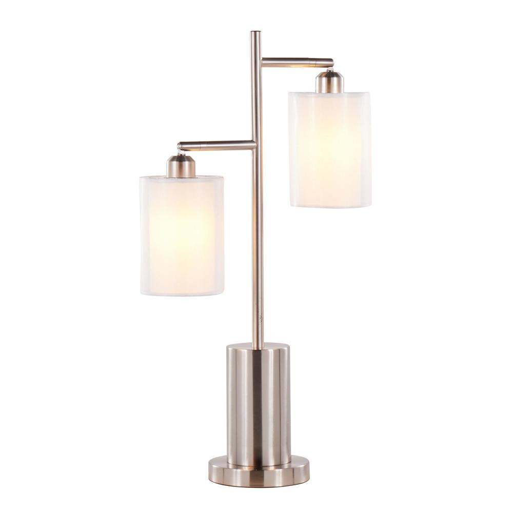 Nickel Metal, White Shades Cannes Table Lamp. Picture 2