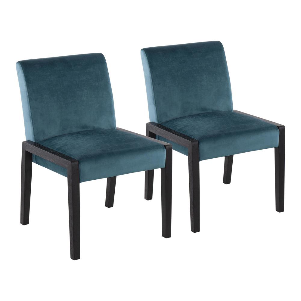 Black Wood, Crushed Teal Velvet Carmen Chair - Set of 2. Picture 1
