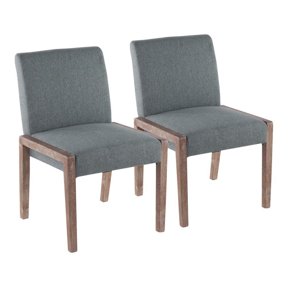 White Washed Wood, Teal Fabric Carmen Chair - Set of 2. Picture 1