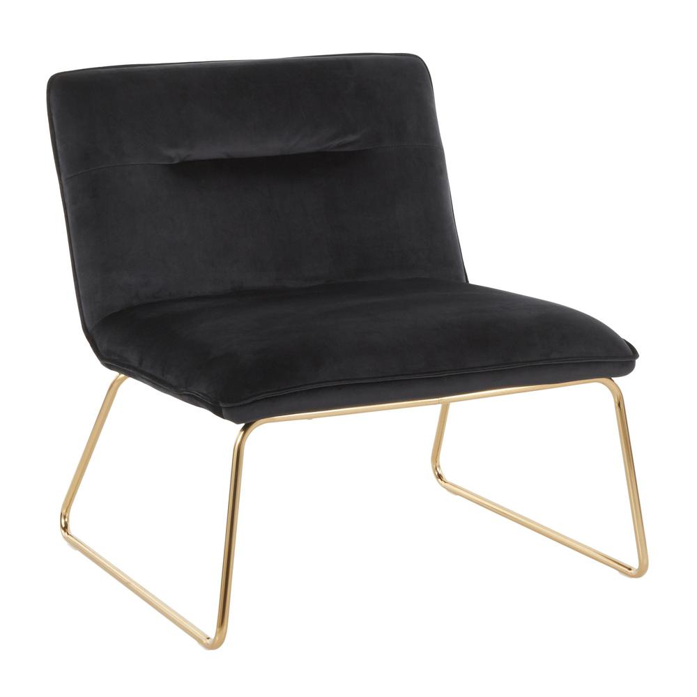 Gold Metal, Black Velvet Casper Accent Chair. Picture 1