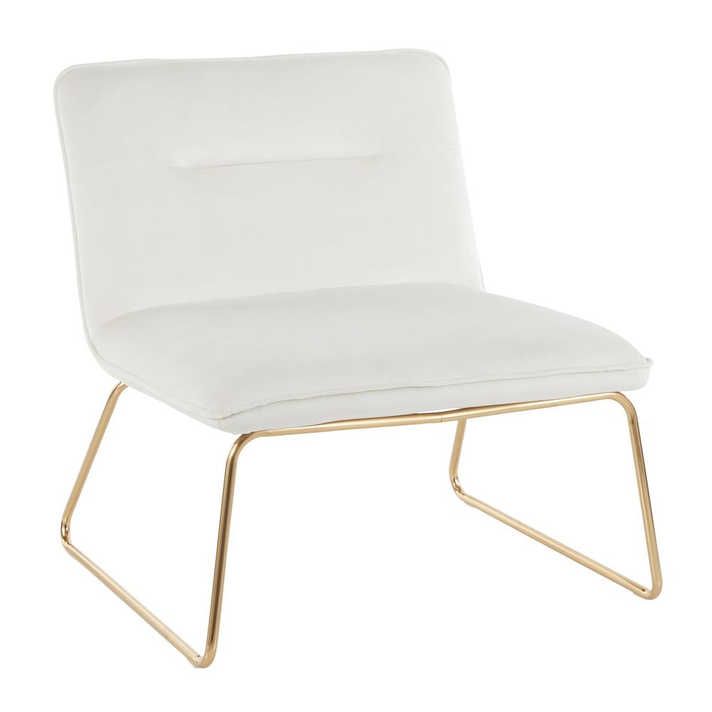 Gold Metal, Cream Velvet Casper Accent Chair. Picture 1
