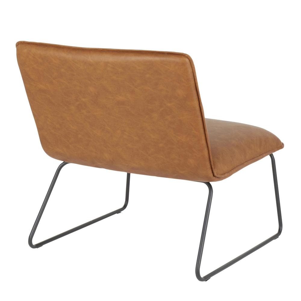 Casper Industrial Accent Chair in Black Metal and Camel Faux Leather. Picture 3