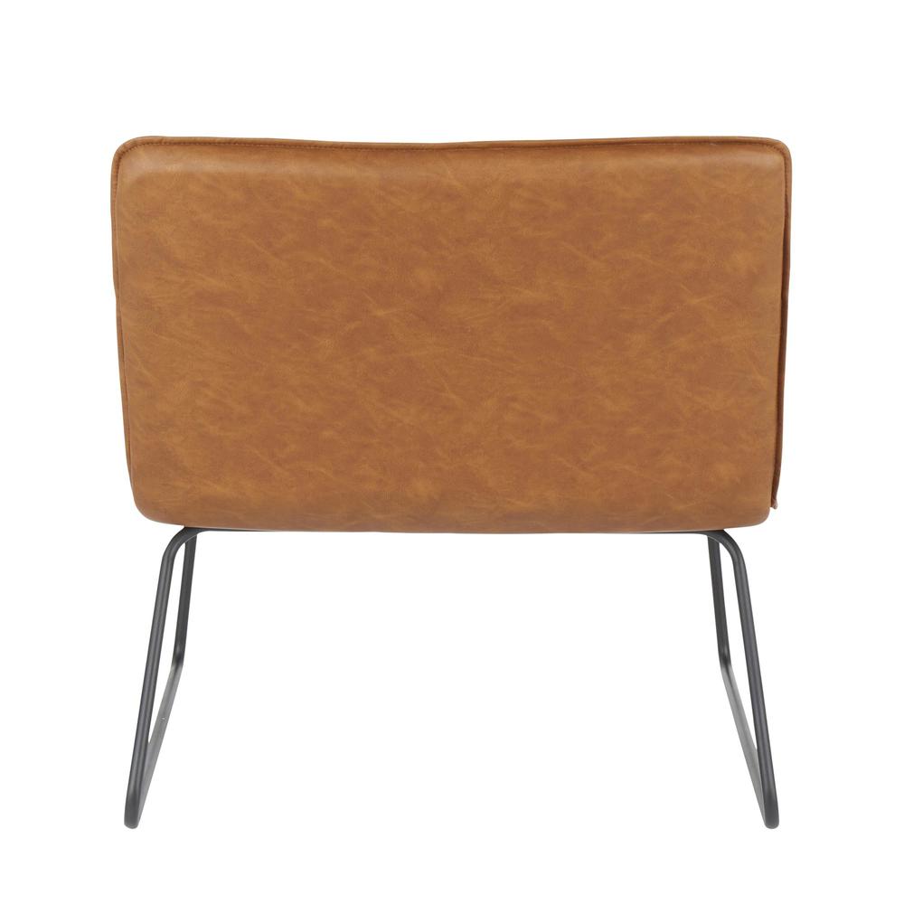 Casper Industrial Accent Chair in Black Metal and Camel Faux Leather. Picture 4