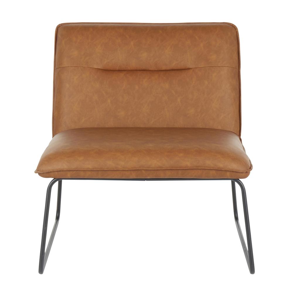 Casper Industrial Accent Chair in Black Metal and Camel Faux Leather. Picture 5