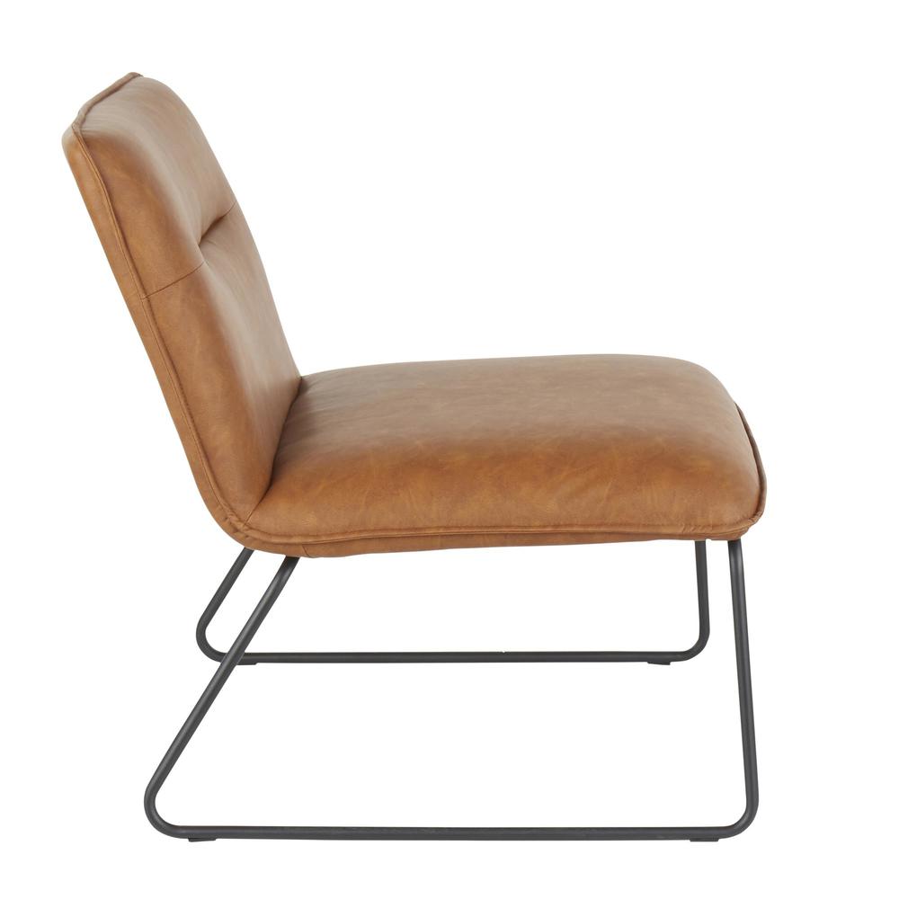 Casper Industrial Accent Chair in Black Metal and Camel Faux Leather. Picture 2