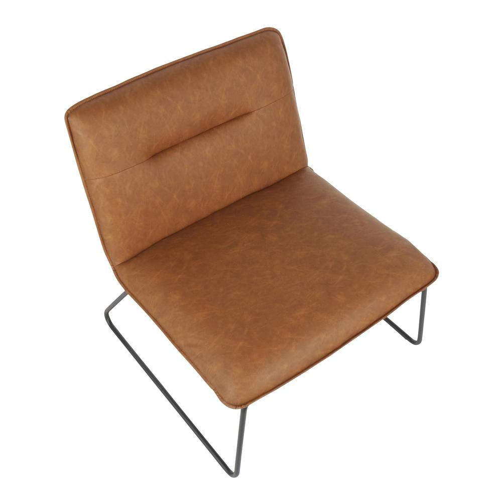 Casper Industrial Accent Chair in Black Metal and Camel Faux Leather. Picture 6