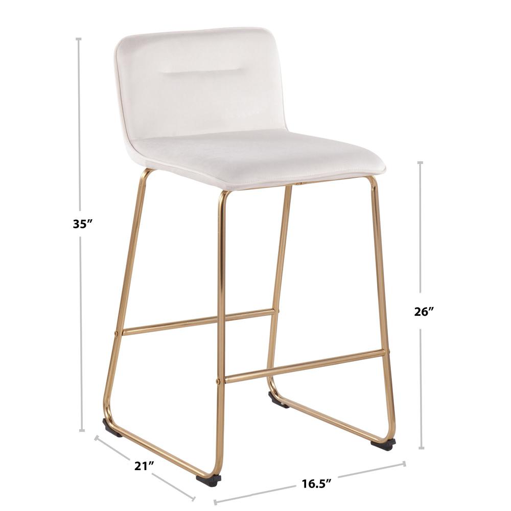 Gold Metal, Cream Velvet Casper Fixed-Height Counter Stool - Set of 2. Picture 8
