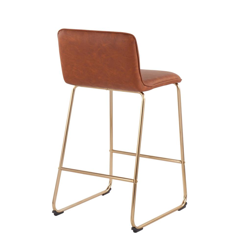 Gold Metal, Camel PU Casper Fixed-Height Counter Stool - Set of 2. Picture 4
