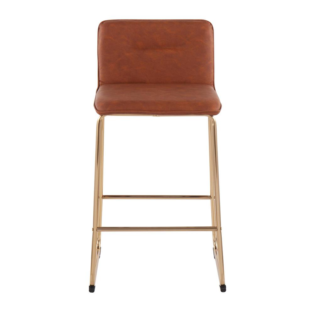 Gold Metal, Camel PU Casper Fixed-Height Counter Stool - Set of 2. Picture 6