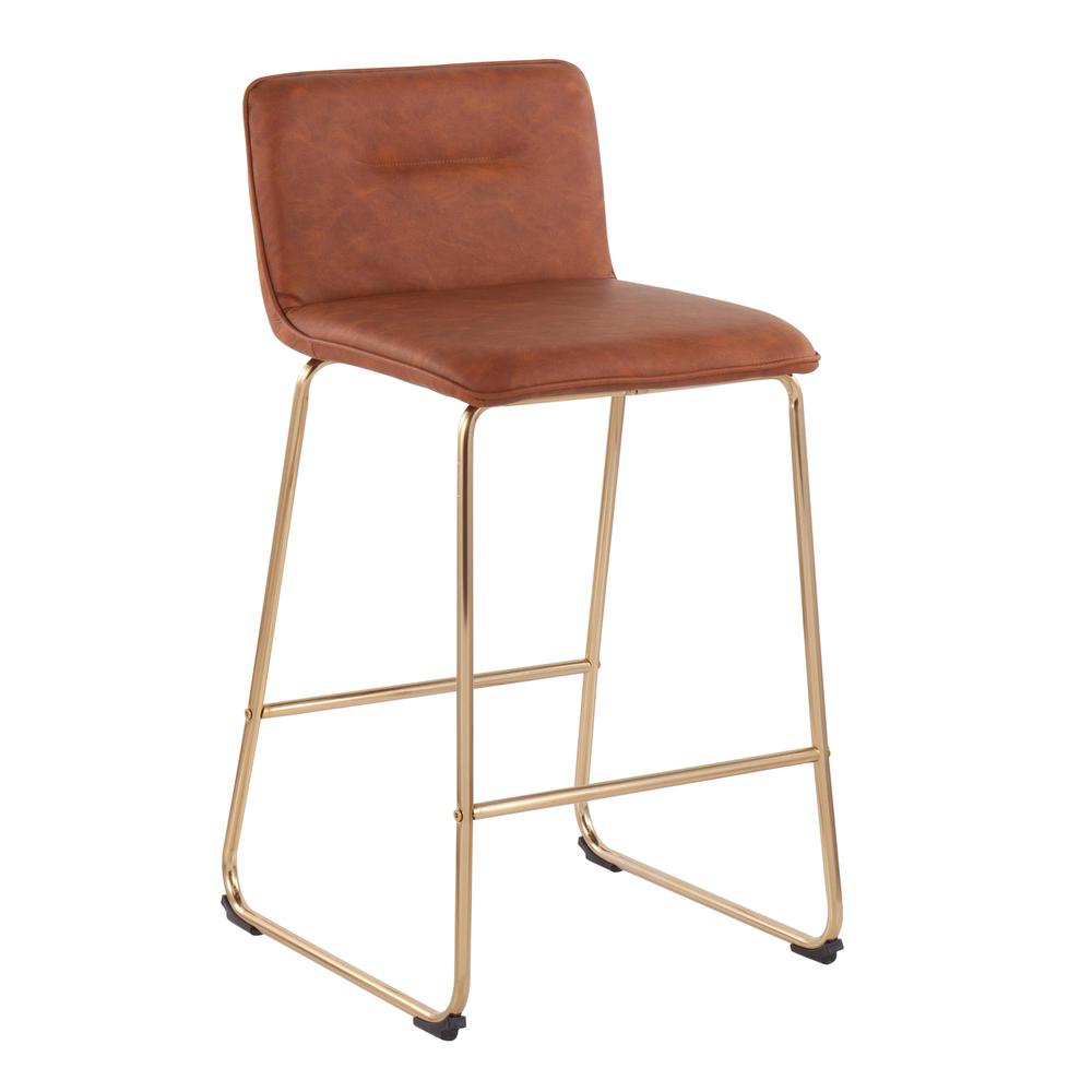 Gold Metal, Camel PU Casper Fixed-Height Counter Stool - Set of 2. Picture 2