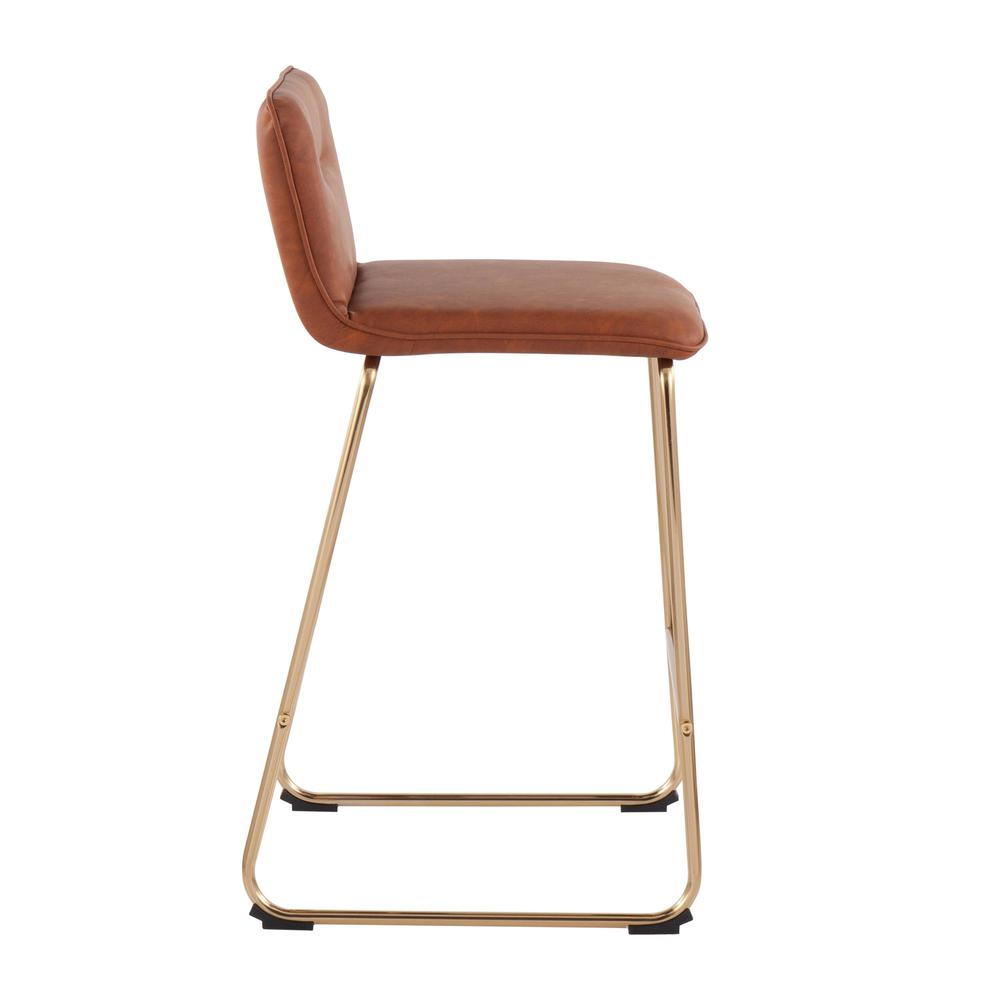 Gold Metal, Camel PU Casper Fixed-Height Counter Stool - Set of 2. Picture 3