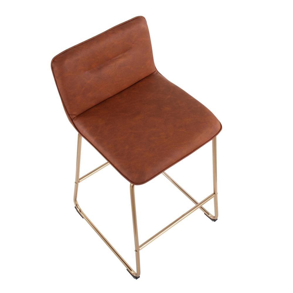 Gold Metal, Camel PU Casper Fixed-Height Counter Stool - Set of 2. Picture 7