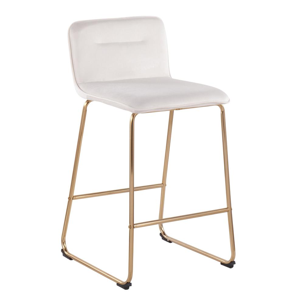 Gold Metal, Cream Velvet Casper Fixed-Height Counter Stool - Set of 2. Picture 2