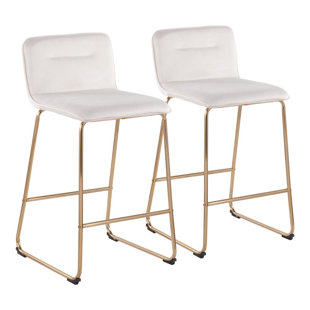 Gold Metal, Cream Velvet Casper Fixed-Height Counter Stool - Set of 2. Picture 1