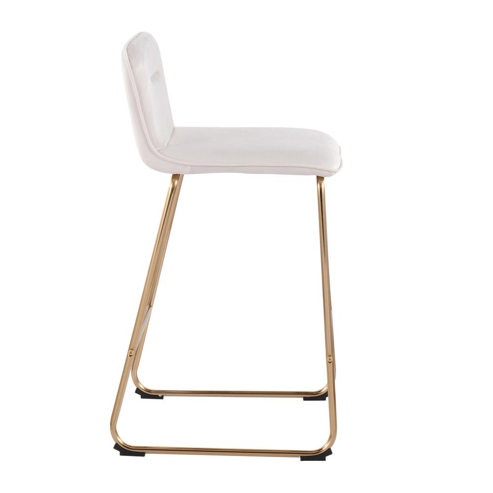 Gold Metal, Cream Velvet Casper Fixed-Height Counter Stool - Set of 2. Picture 3