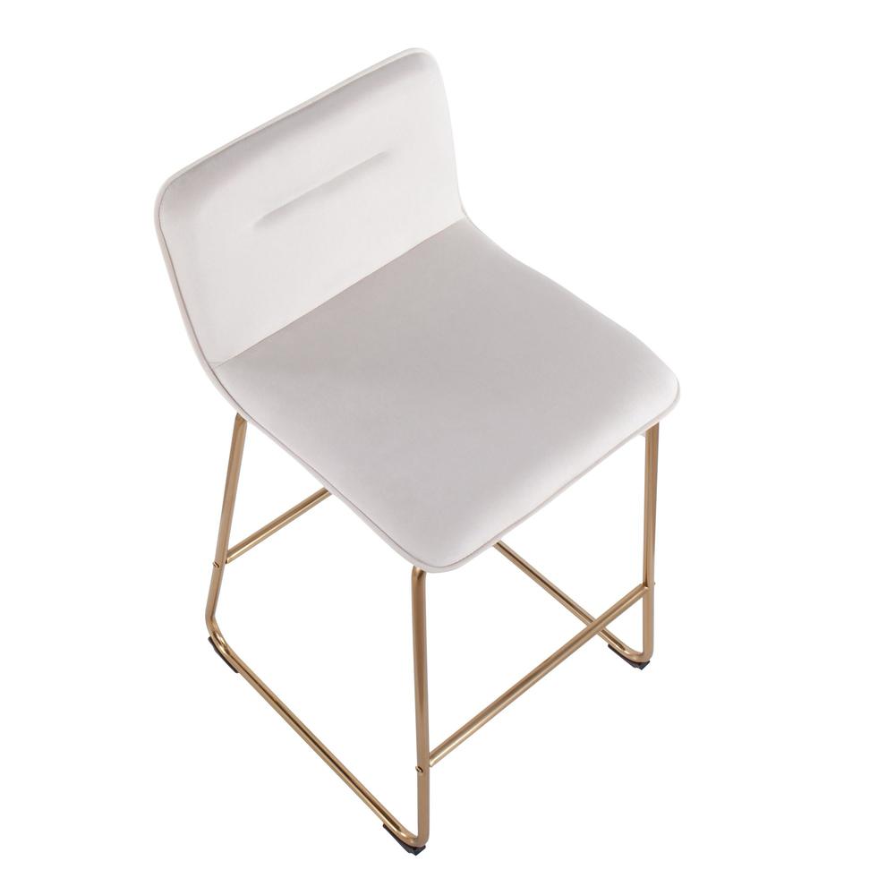 Gold Metal, Cream Velvet Casper Fixed-Height Counter Stool - Set of 2. Picture 7