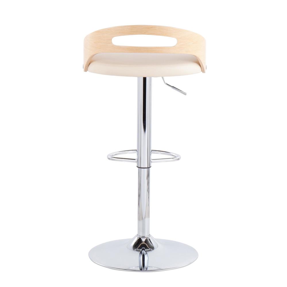 Chrome, Natural Wood, Cream PU Cassis Barstool. Picture 4