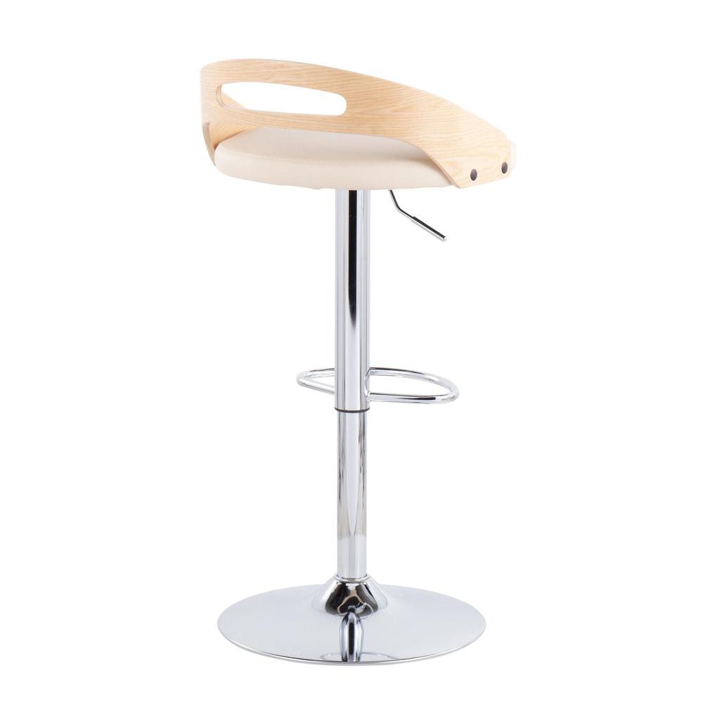 Chrome, Natural Wood, Cream PU Cassis Barstool. Picture 3