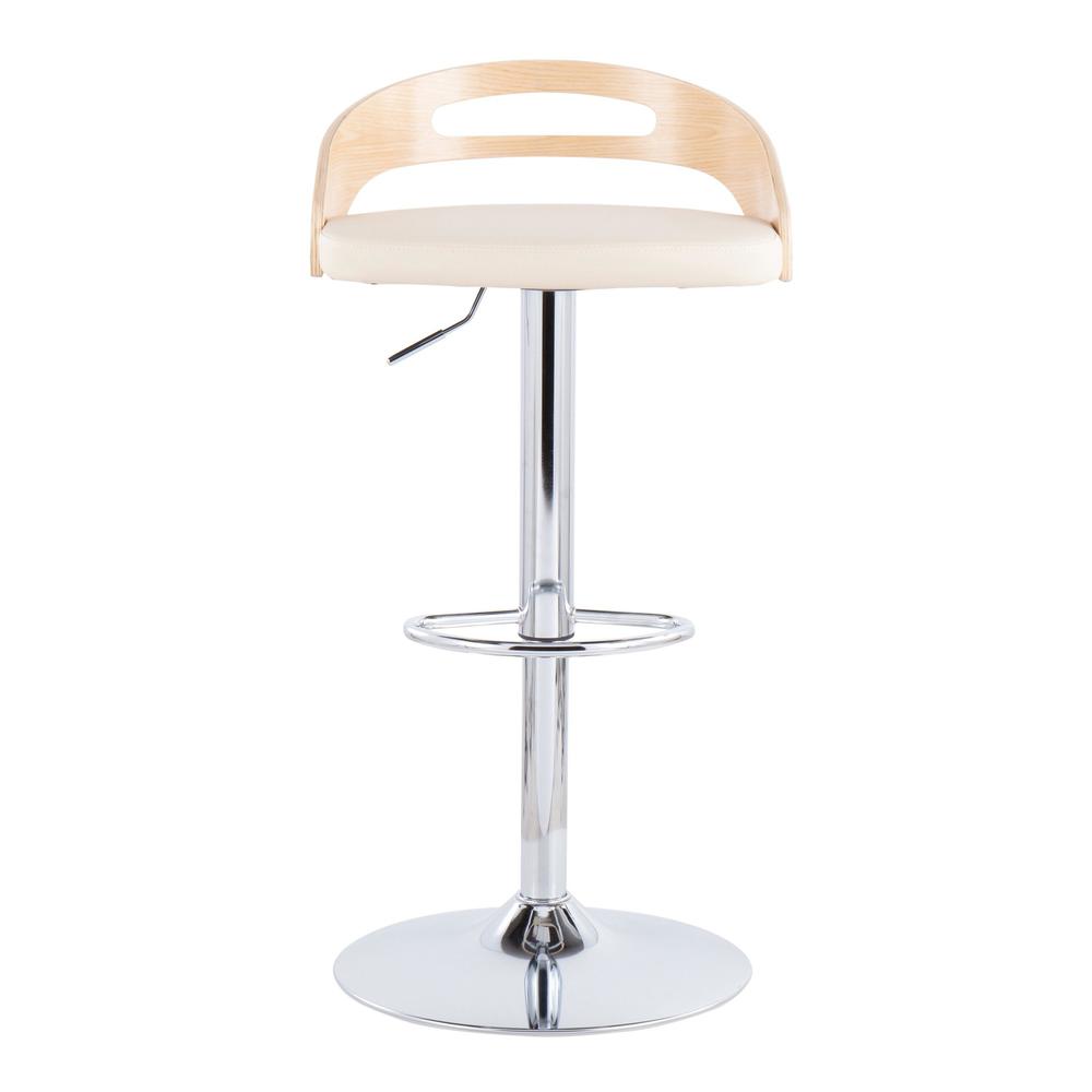 Chrome, Natural Wood, Cream PU Cassis Barstool. Picture 5