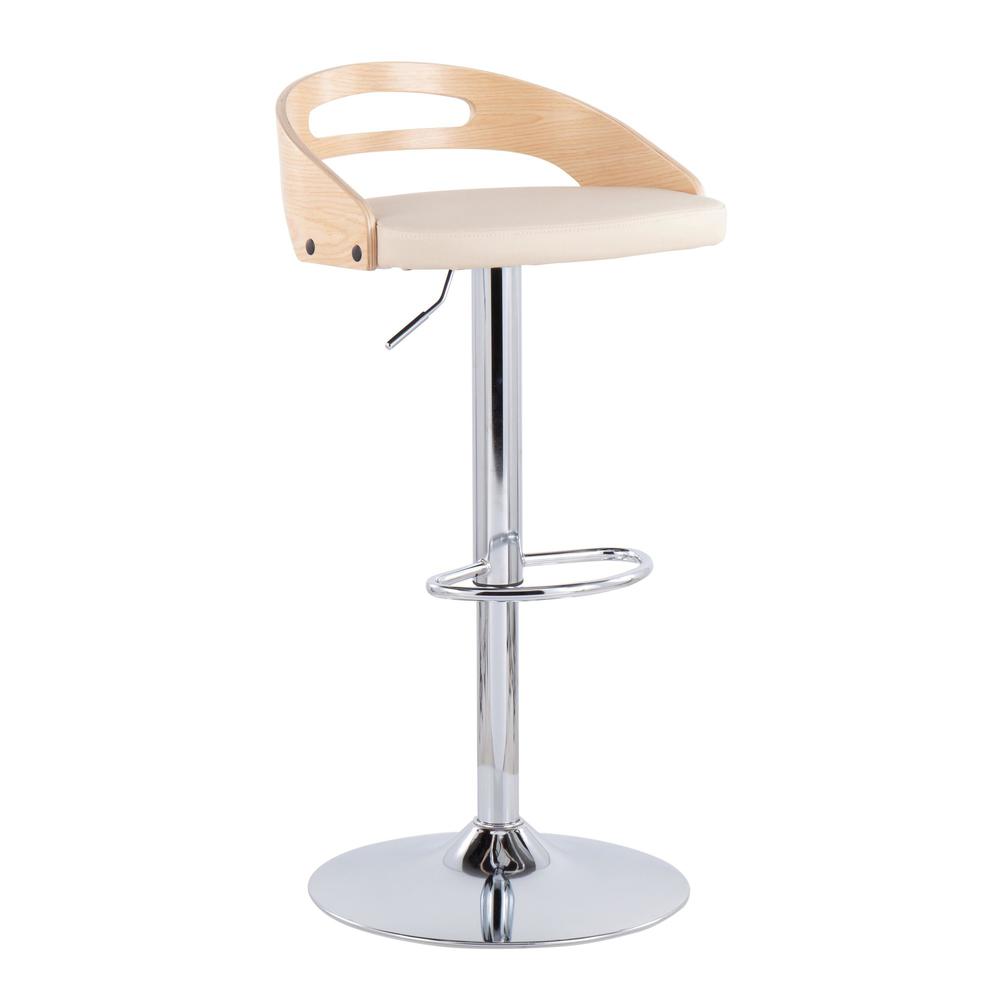 Chrome, Natural Wood, Cream PU Cassis Barstool. Picture 1