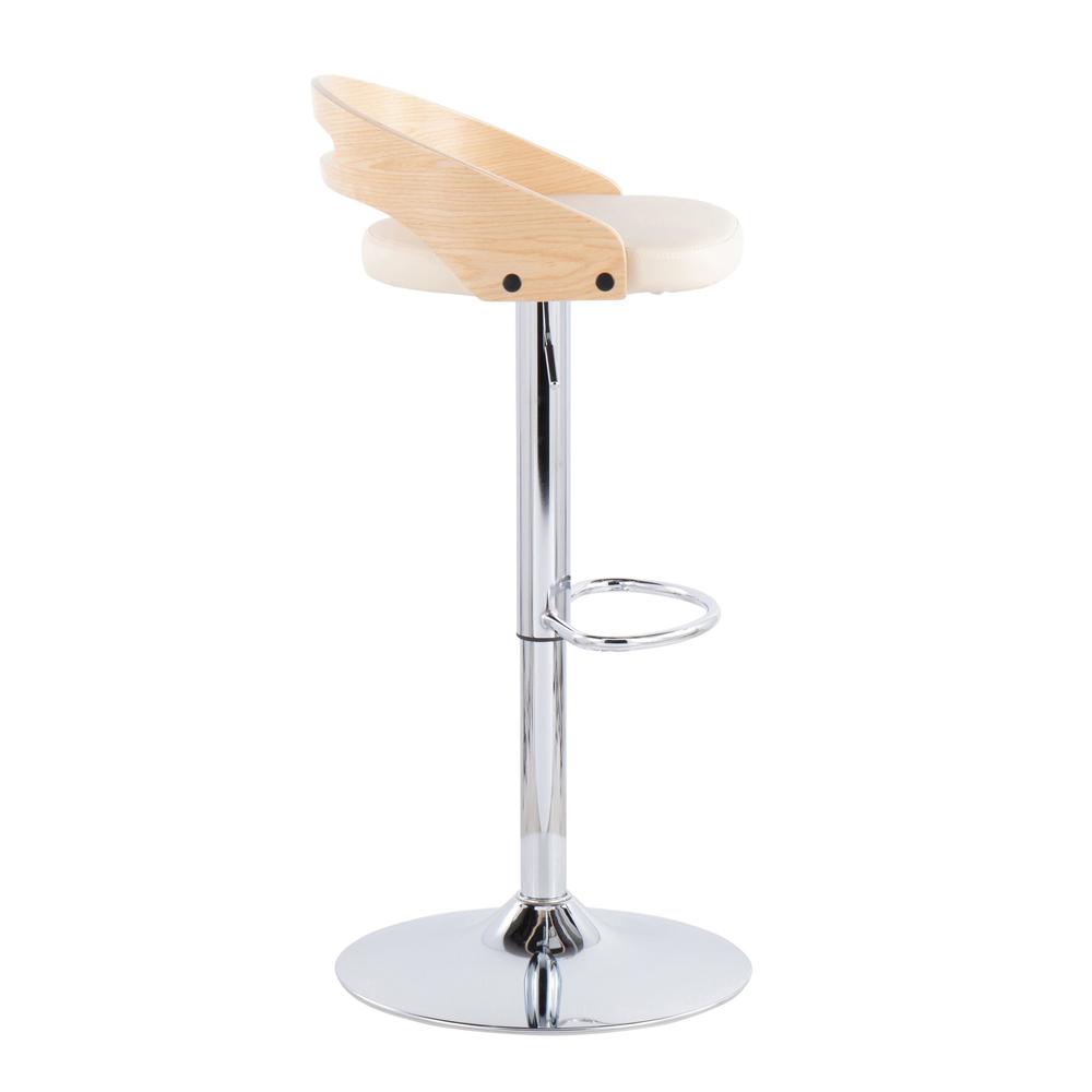 Chrome, Natural Wood, Cream PU Cassis Barstool. Picture 2