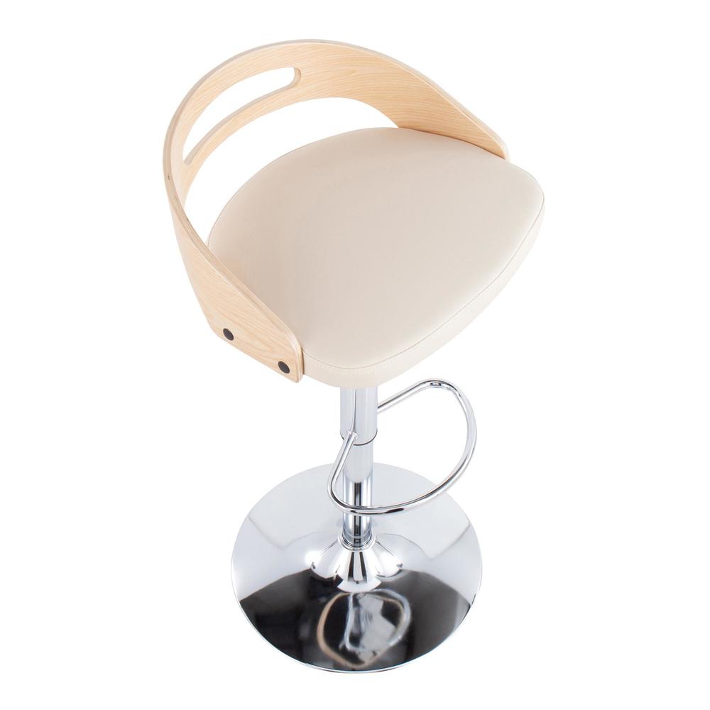 Chrome, Natural Wood, Cream PU Cassis Barstool. Picture 6