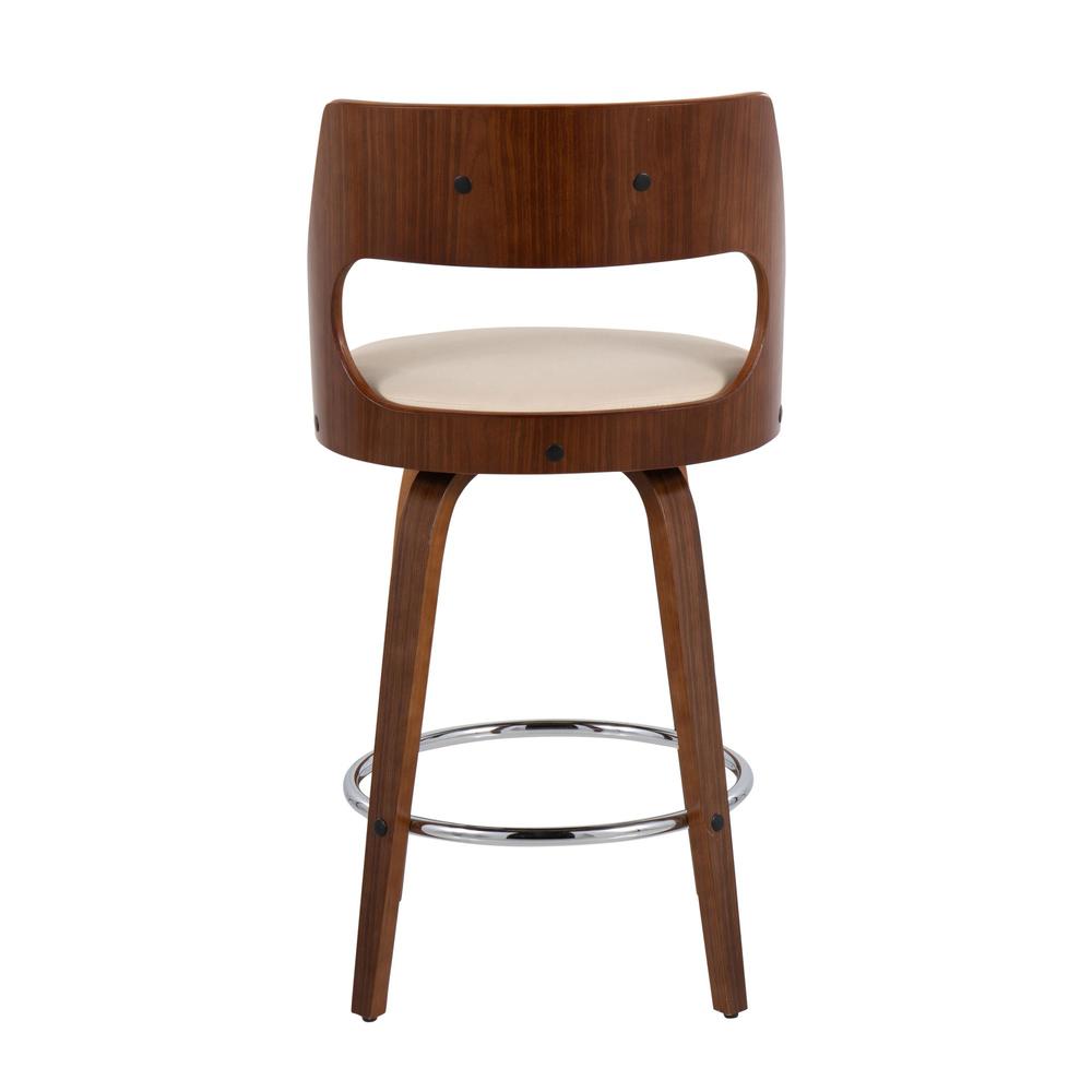 Walnut Wood, Cream PU, Chrome Cecina 24.5'' Counter Stool - Set of 2. Picture 5