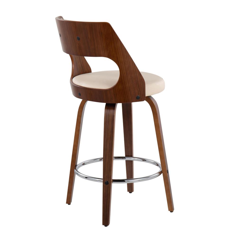 Walnut Wood, Cream PU, Chrome Cecina 24.5'' Counter Stool - Set of 2. Picture 4