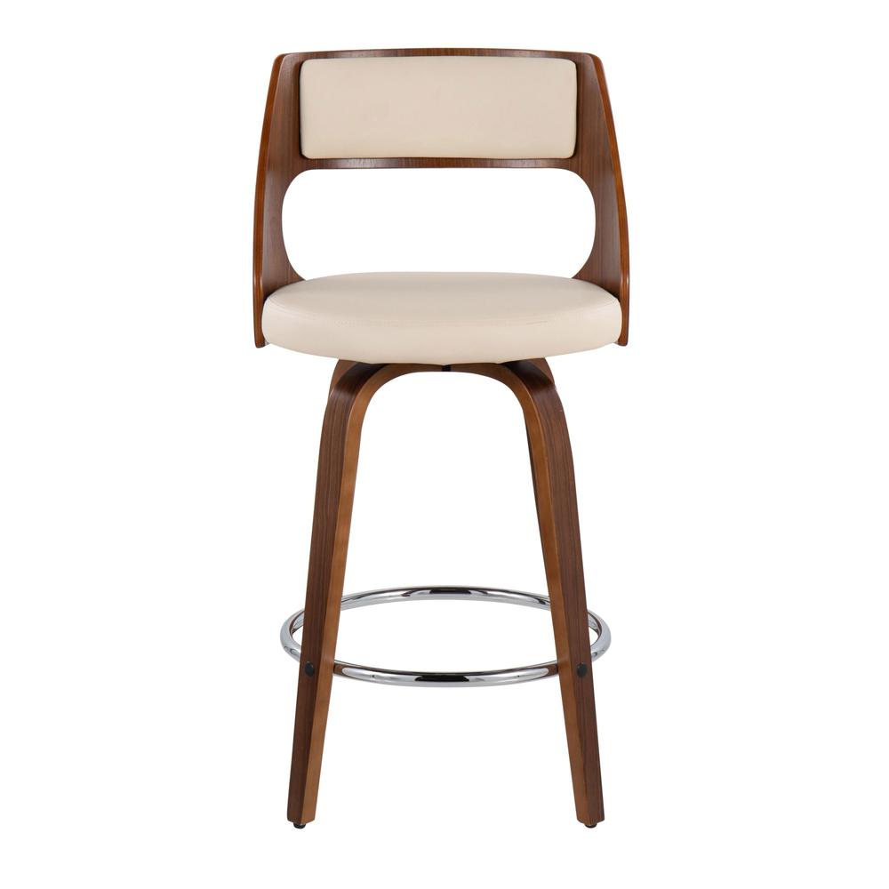 Walnut Wood, Cream PU, Chrome Cecina 24.5'' Counter Stool - Set of 2. Picture 6