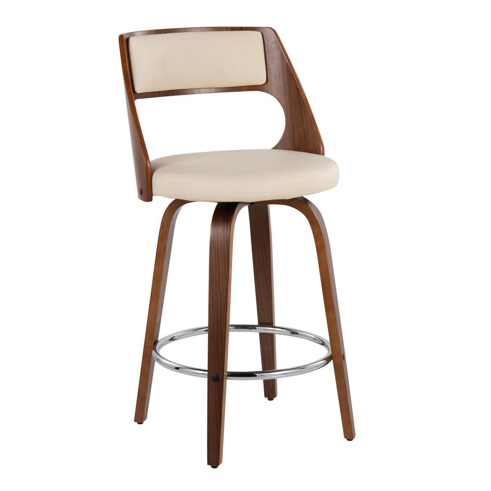 Walnut Wood, Cream PU, Chrome Cecina 24.5'' Counter Stool - Set of 2. Picture 2